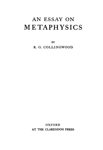 R. G. Collingwood: Essay on Metaphysics (Hardcover, 1940, Oxford University Press)