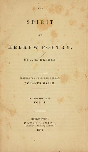 Johann Gottfried Herder: The spirit of Hebrew poetry (1833, E. Smith)