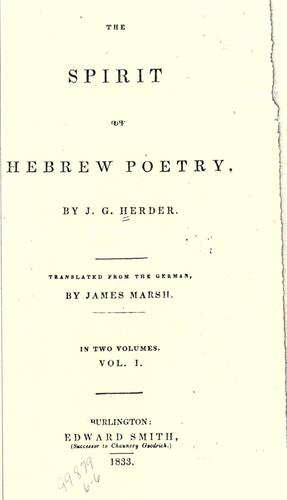 Johann Gottfried Herder: The spirit of Hebrew poetry (1833, E. Smith)