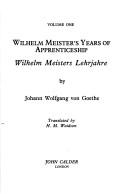 Johann Wolfgang von Goethe: Wilhelm Meister's years of apprenticeship (1977, J. Calder)