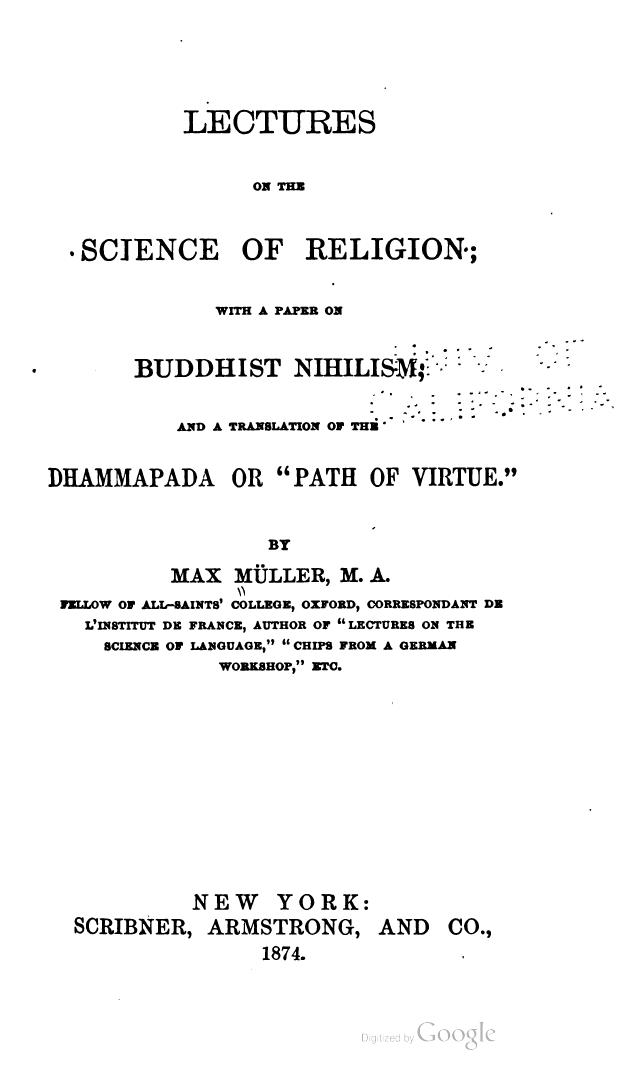 F. Max Müller: Lectures On the Science of Religion (Paperback, Kessinger Publishing)