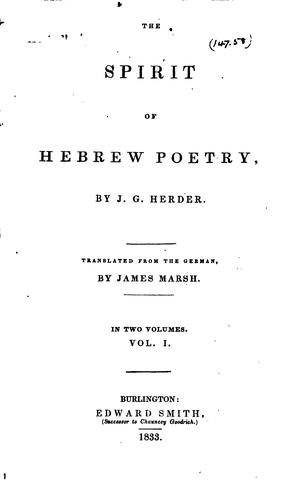 Johann Gottfried Herder: The Spirit of Hebrew Poetry (1833, E. Smith)