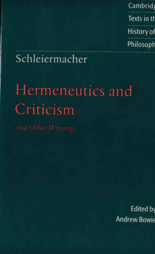 Friedrich Schleiermacher: Hermeneutics and Criticism (Hardcover, Cambridge University Press)